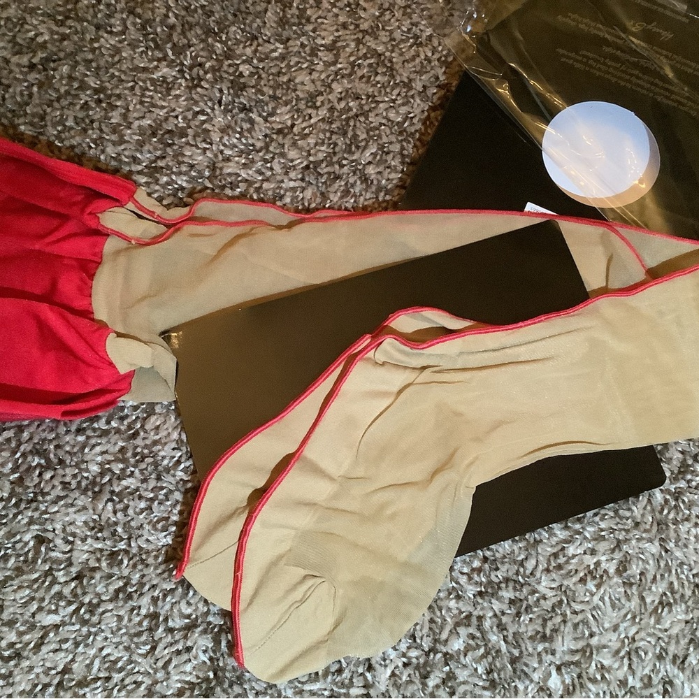 Honey Birdette sheers luxury thigh high stay-ups w/backseam, raspberry, size: S - Picture 8 of 12